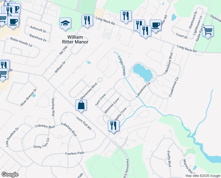 map of restaurants, bars, coffee shops, grocery stores, and more near 33425 Lakeshore Circle in Millsboro