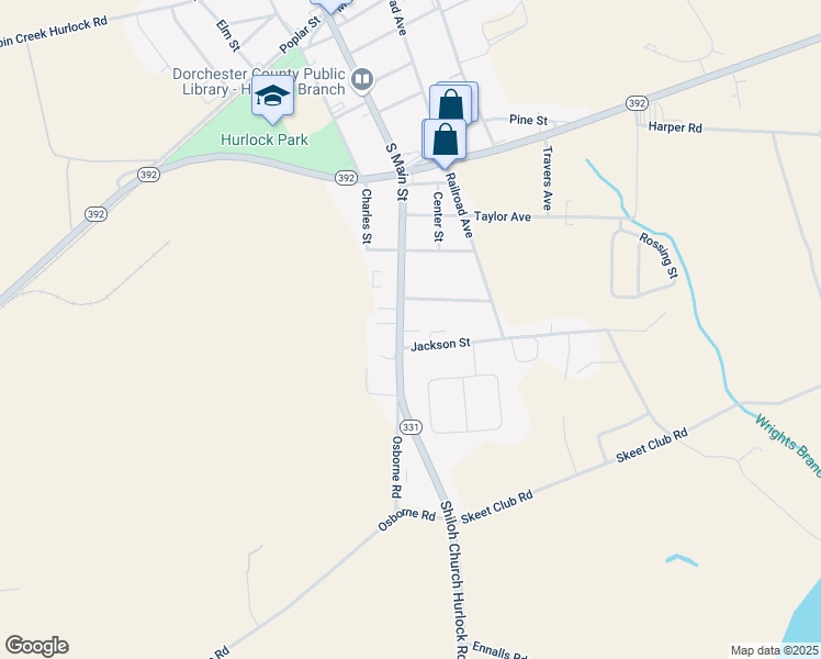 map of restaurants, bars, coffee shops, grocery stores, and more near 509 South Main Street in Hurlock