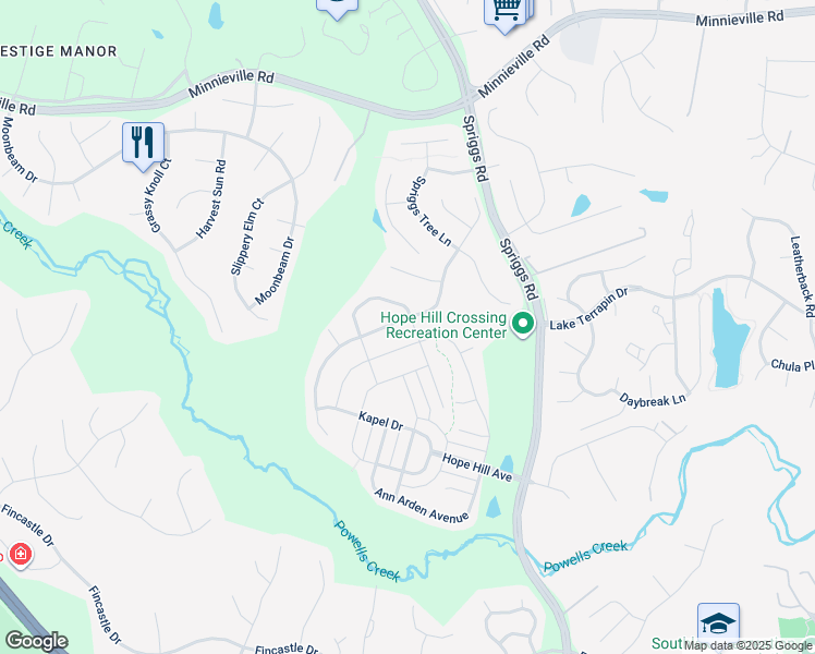 map of restaurants, bars, coffee shops, grocery stores, and more near 5647 Spriggs Meadow Drive in Woodbridge