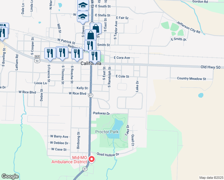 map of restaurants, bars, coffee shops, grocery stores, and more near 710 South Randolph Road in California