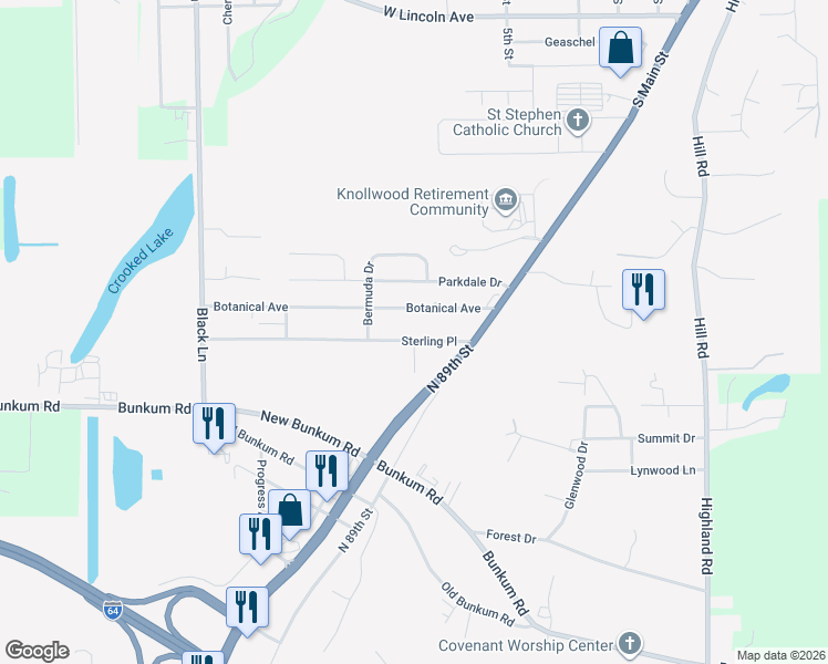map of restaurants, bars, coffee shops, grocery stores, and more near 8814 Botanical Avenue in Caseyville