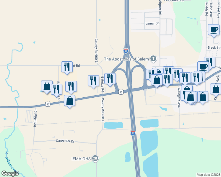 map of restaurants, bars, coffee shops, grocery stores, and more near 117 Woods Lane in Salem