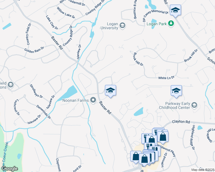 map of restaurants, bars, coffee shops, grocery stores, and more near 2399 Greenberry Hill Lane in Chesterfield