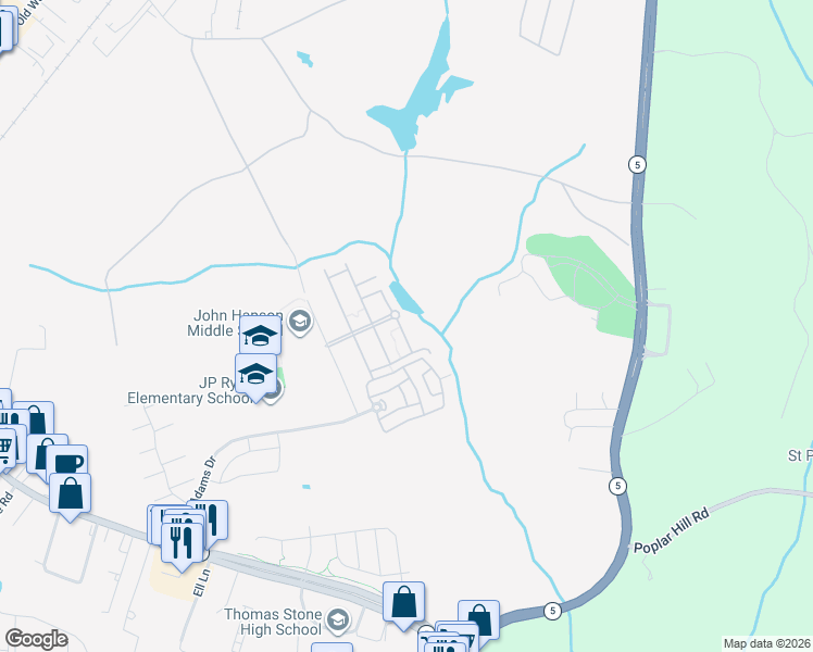 map of restaurants, bars, coffee shops, grocery stores, and more near 12340 Echo Hill Place in Waldorf