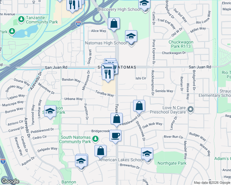 map of restaurants, bars, coffee shops, grocery stores, and more near 3171 Truxel Road in Sacramento