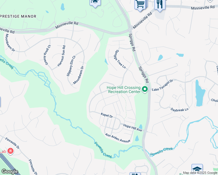 map of restaurants, bars, coffee shops, grocery stores, and more near 5656 Spriggs Meadow Drive in Woodbridge