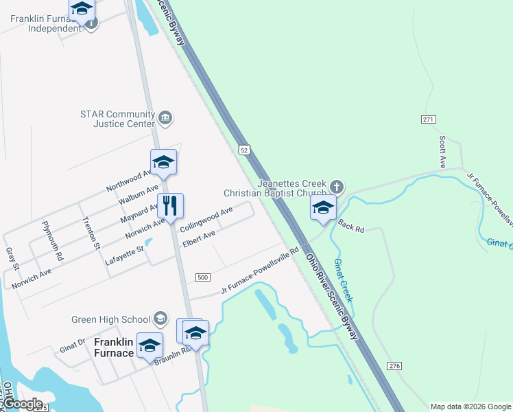 map of restaurants, bars, coffee shops, grocery stores, and more near 48 Wesley Avenue in Franklin Furnace