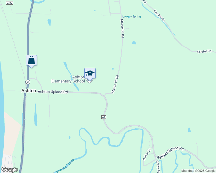 map of restaurants, bars, coffee shops, grocery stores, and more near 77 Mason 80 Road in Ashton