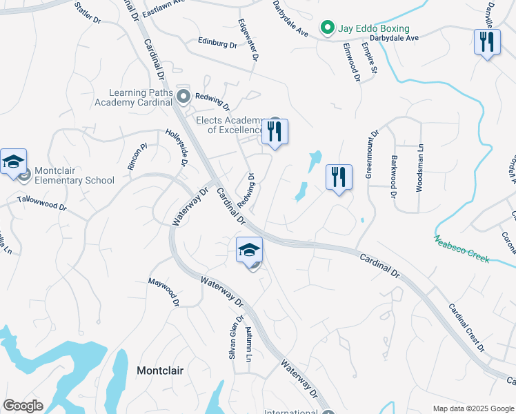 map of restaurants, bars, coffee shops, grocery stores, and more near 15093 Jarrell Place in Woodbridge