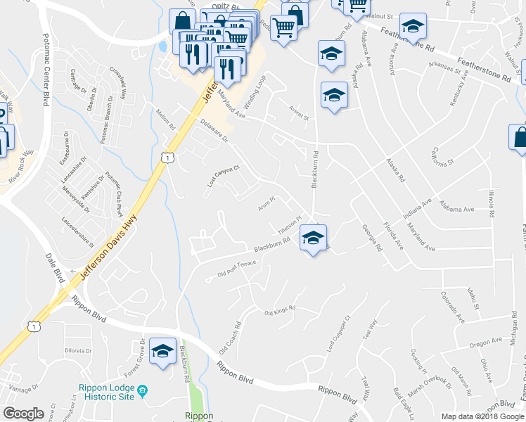 map of restaurants, bars, coffee shops, grocery stores, and more near 15090 Arum Place in Woodbridge