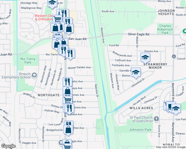 map of restaurants, bars, coffee shops, grocery stores, and more near 6 Garden Flower Court in Sacramento