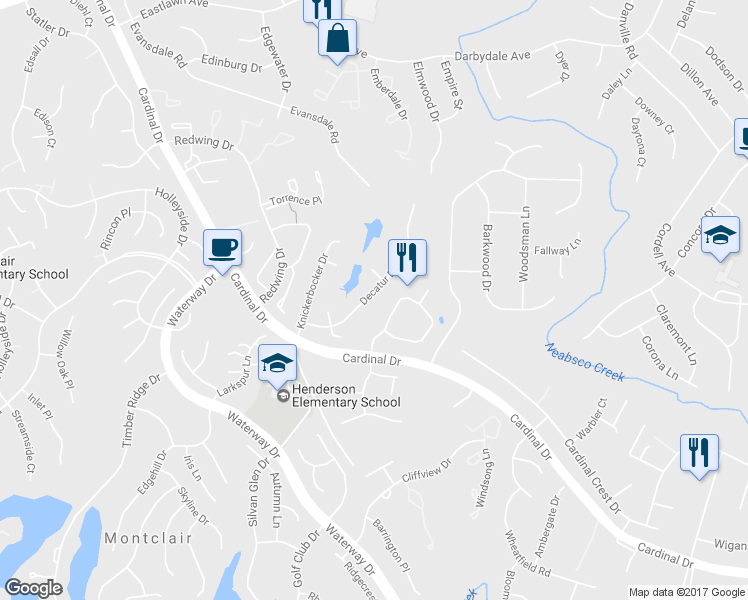 map of restaurants, bars, coffee shops, grocery stores, and more near 4341 Decatur Drive in Woodbridge