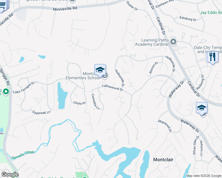 map of restaurants, bars, coffee shops, grocery stores, and more near 4919 Tallowwood Drive in Montclair