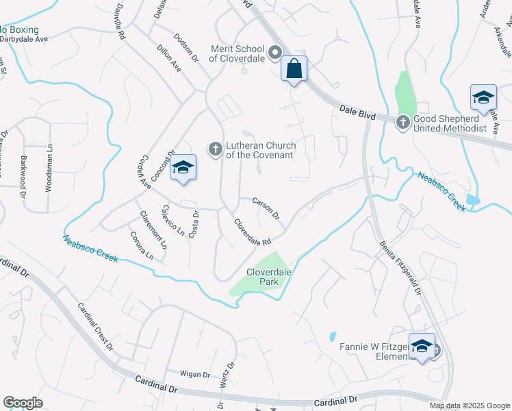 map of restaurants, bars, coffee shops, grocery stores, and more near 3601 Carson Drive in Woodbridge