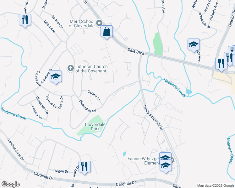 map of restaurants, bars, coffee shops, grocery stores, and more near 15214 Cloverdale Road in Woodbridge