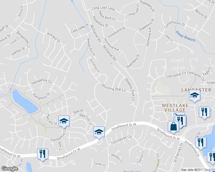 map of restaurants, bars, coffee shops, grocery stores, and more near 10588 Shooting Star Lane in Waldorf
