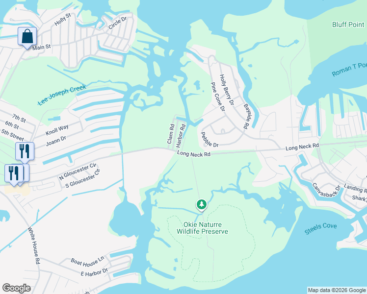 map of restaurants, bars, coffee shops, grocery stores, and more near 14 Bay Road in Millsboro
