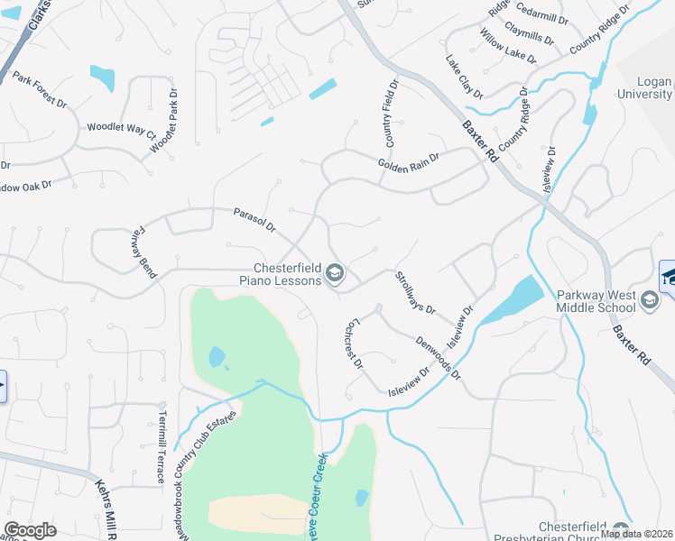 map of restaurants, bars, coffee shops, grocery stores, and more near 2163 Silverwood Lane in Chesterfield