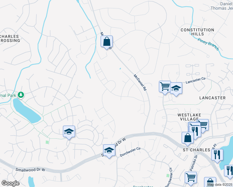 map of restaurants, bars, coffee shops, grocery stores, and more near 10588 Shooting Star Lane in Waldorf