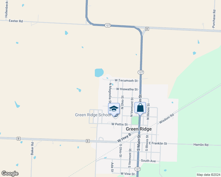 map of restaurants, bars, coffee shops, grocery stores, and more near 309 North Magnolia Street in Green Ridge