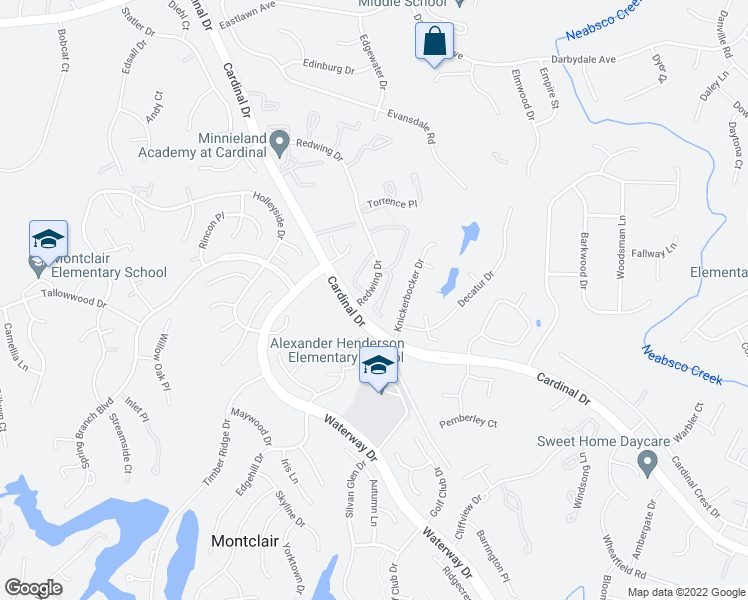 map of restaurants, bars, coffee shops, grocery stores, and more near 15094 Jarrell Place in Woodbridge