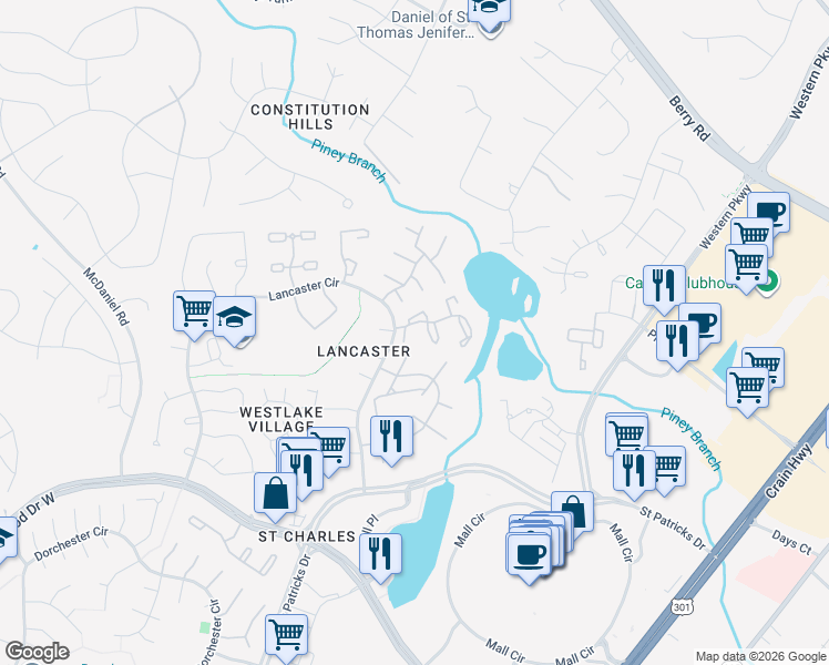 map of restaurants, bars, coffee shops, grocery stores, and more near 4200 Drake Ct in Waldorf