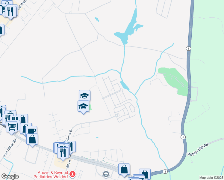 map of restaurants, bars, coffee shops, grocery stores, and more near 12245 Timberlake Place in Waldorf