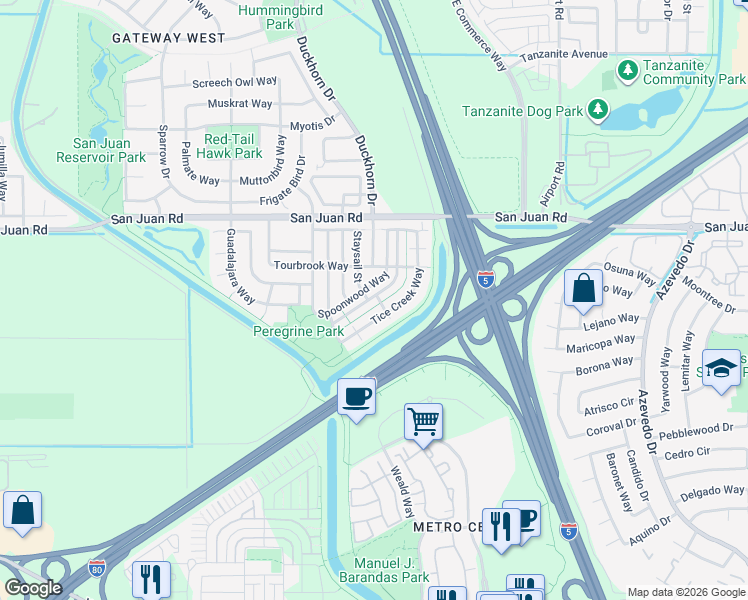 map of restaurants, bars, coffee shops, grocery stores, and more near 3036 Brunnet Lane in Sacramento