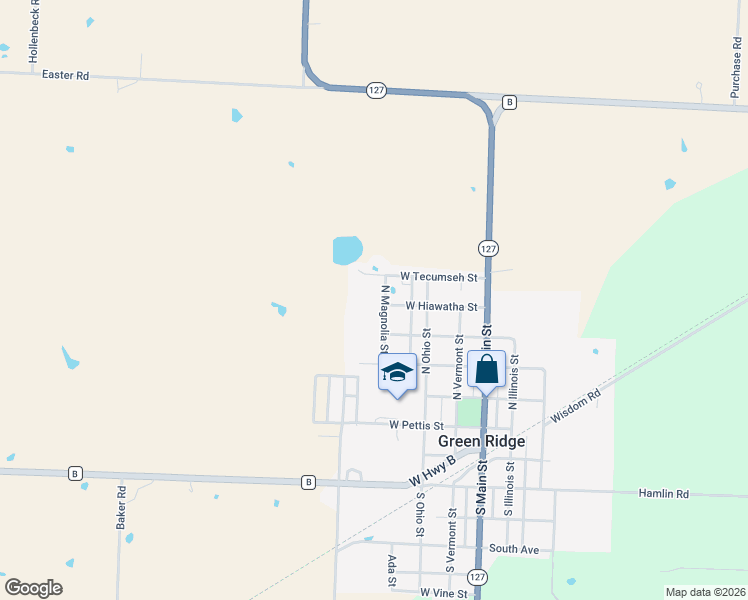 map of restaurants, bars, coffee shops, grocery stores, and more near 501 North Magnolia Street in Green Ridge