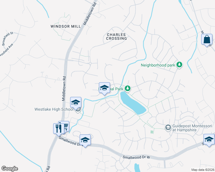 map of restaurants, bars, coffee shops, grocery stores, and more near 6101 Gray Wolf Court in Waldorf