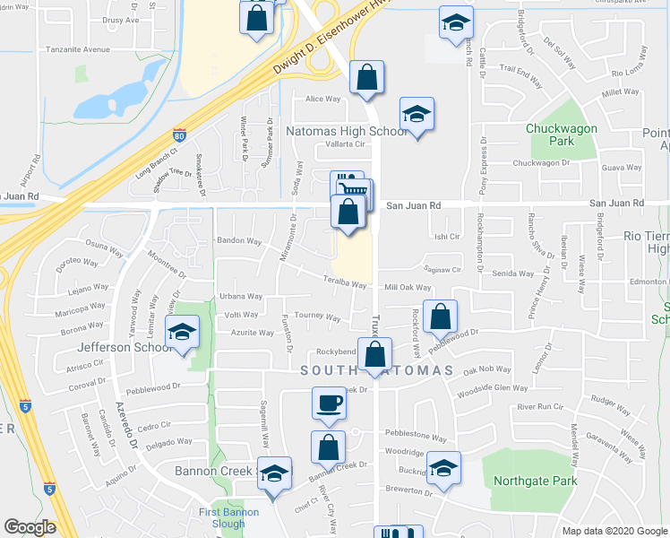 map of restaurants, bars, coffee shops, grocery stores, and more near 6 Letty Court in Sacramento