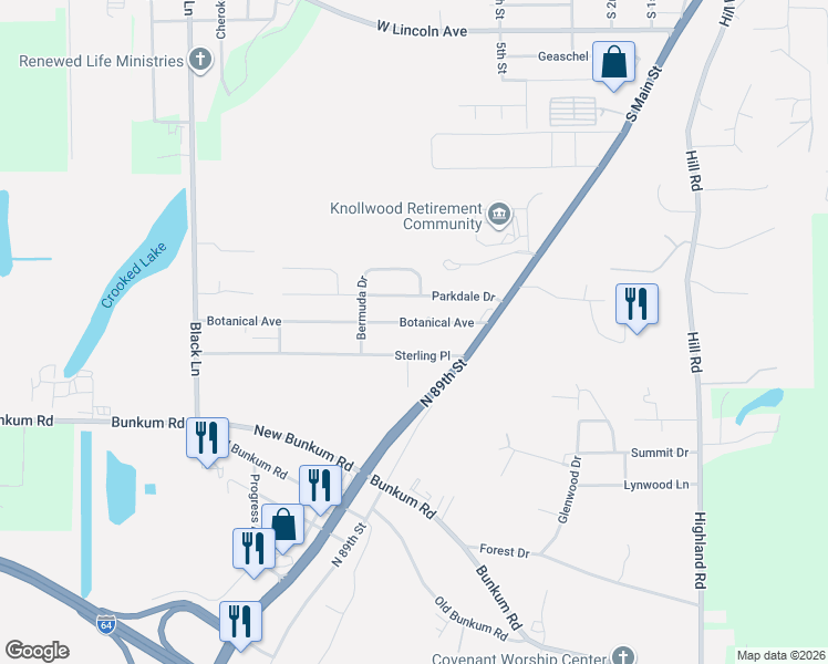 map of restaurants, bars, coffee shops, grocery stores, and more near 8846 Botanical Avenue in Caseyville