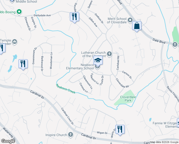 map of restaurants, bars, coffee shops, grocery stores, and more near 3803 Cordell Avenue in Woodbridge