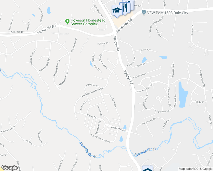 map of restaurants, bars, coffee shops, grocery stores, and more near 5631 Spriggs Meadow Drive in Woodbridge