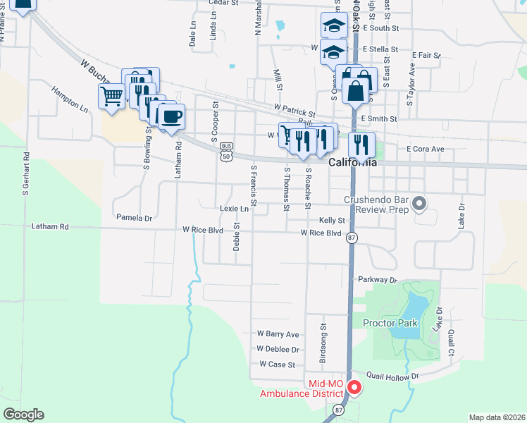 map of restaurants, bars, coffee shops, grocery stores, and more near 410-498 Corine Street in California