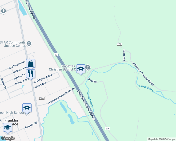 map of restaurants, bars, coffee shops, grocery stores, and more near 623 Junior Furnace-Powellsville Road in Franklin Furnace