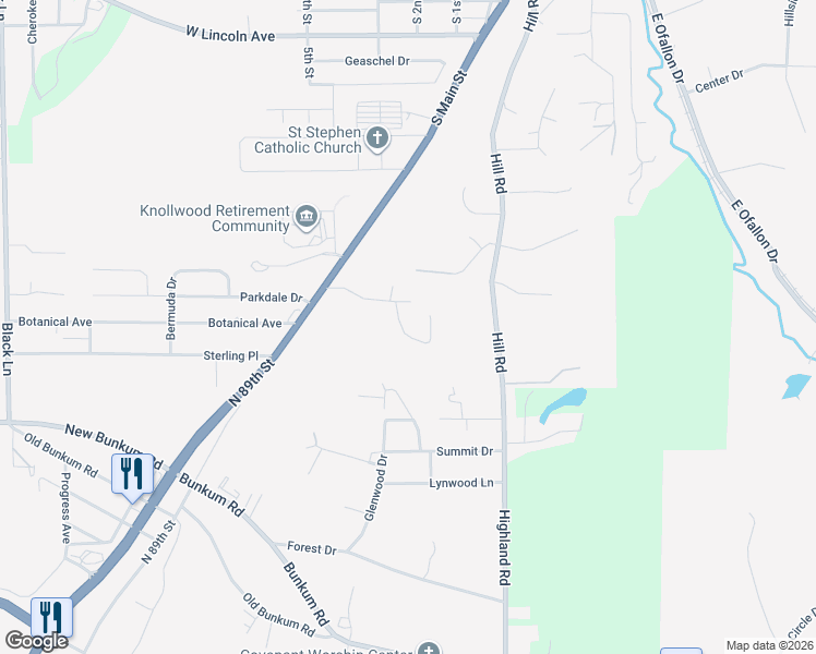 map of restaurants, bars, coffee shops, grocery stores, and more near 50 Hadfield Lane in Caseyville