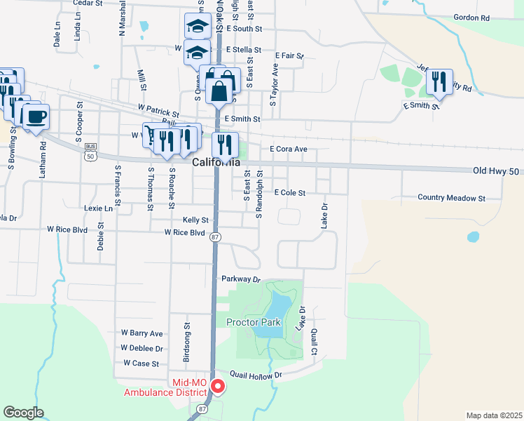 map of restaurants, bars, coffee shops, grocery stores, and more near 710 South Randolph Street in California