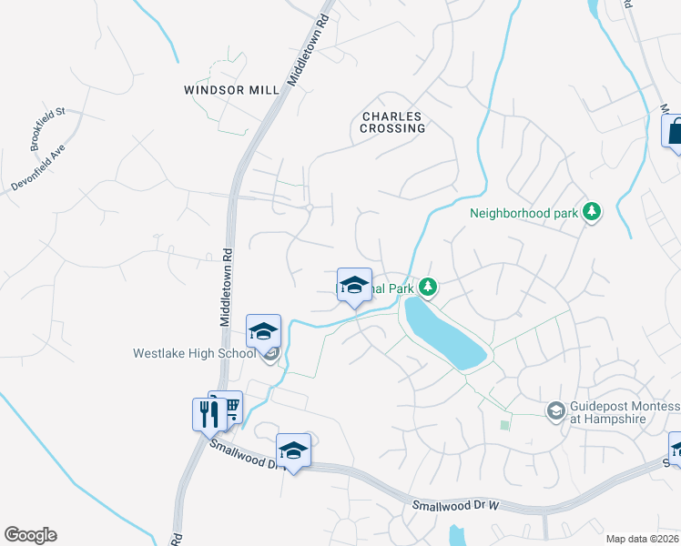 map of restaurants, bars, coffee shops, grocery stores, and more near 6116 Gray Wolf Court in Waldorf