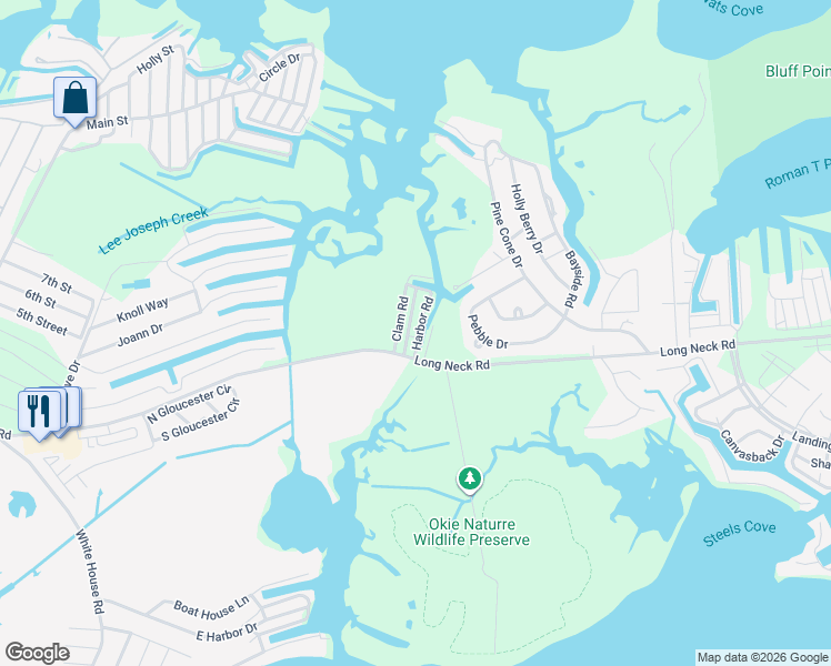 map of restaurants, bars, coffee shops, grocery stores, and more near 14 Bay Road in Sussex County