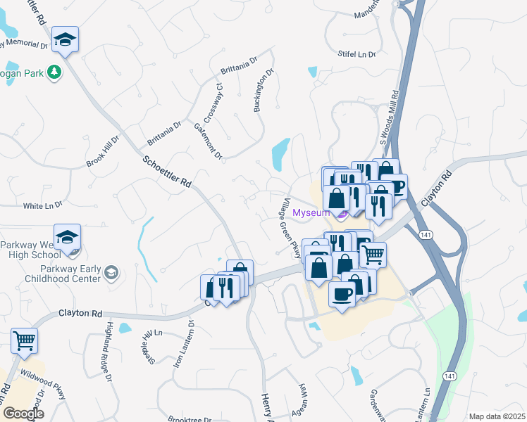 map of restaurants, bars, coffee shops, grocery stores, and more near 14518 Bantry Lane in Chesterfield