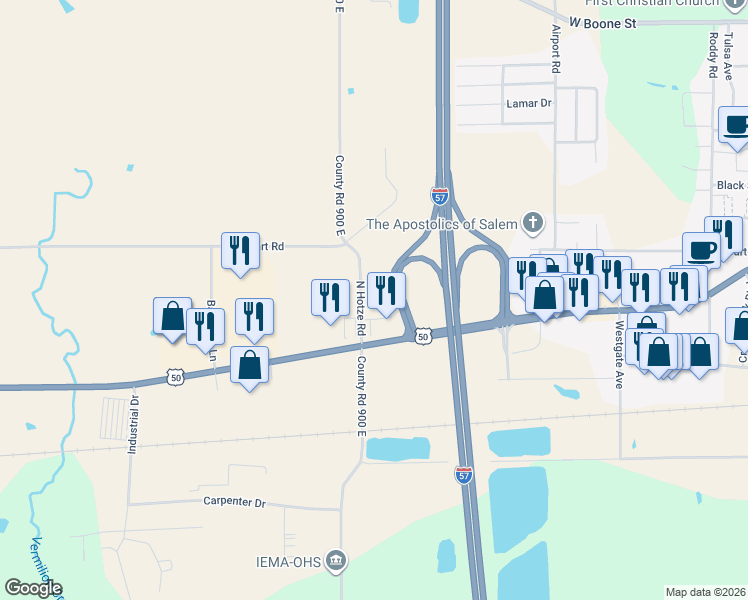 map of restaurants, bars, coffee shops, grocery stores, and more near 117 Woods Lane in Salem