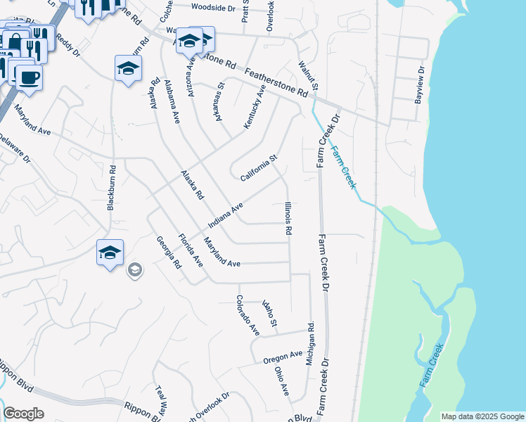 map of restaurants, bars, coffee shops, grocery stores, and more near 1407 Illinois Court in Woodbridge