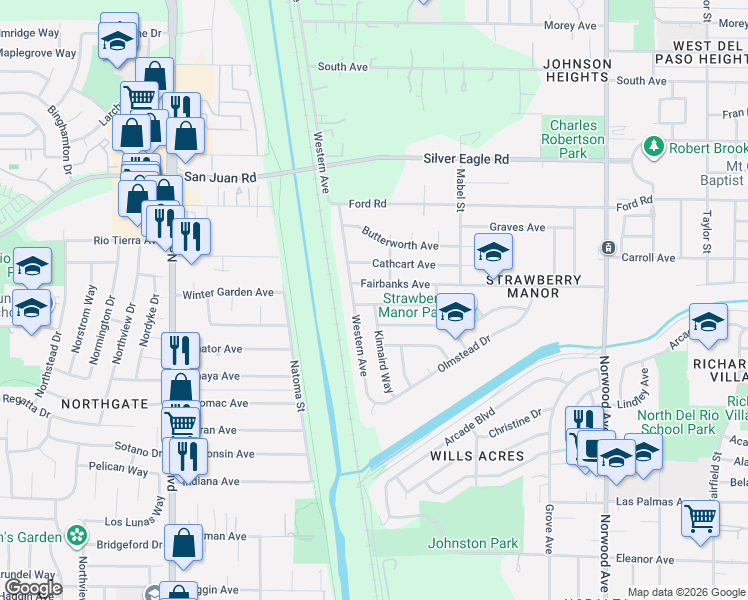 map of restaurants, bars, coffee shops, grocery stores, and more near 3239 Kinnaird Way in Sacramento
