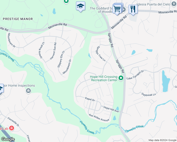 map of restaurants, bars, coffee shops, grocery stores, and more near 15128 Athey Loop in Woodbridge