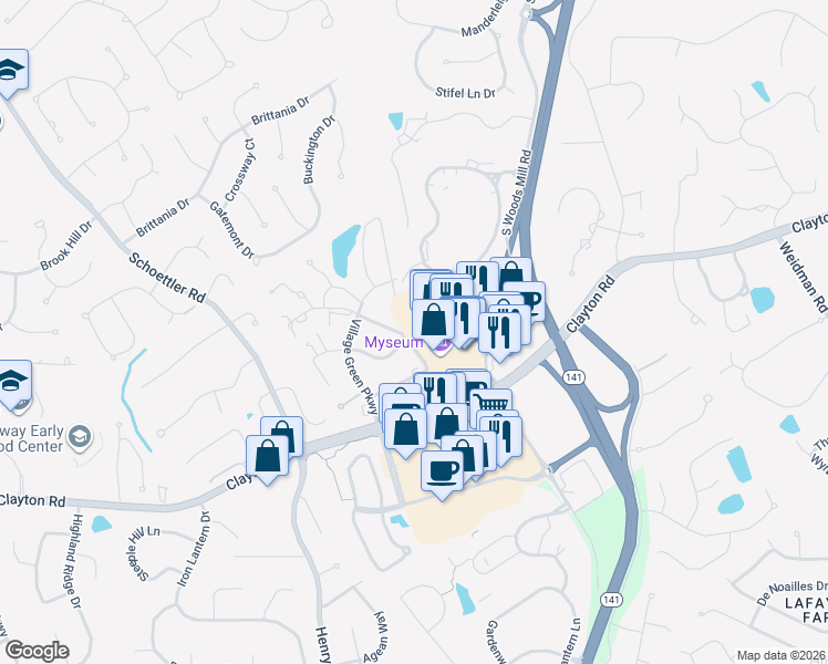 map of restaurants, bars, coffee shops, grocery stores, and more near Ole Castle in Chesterfield