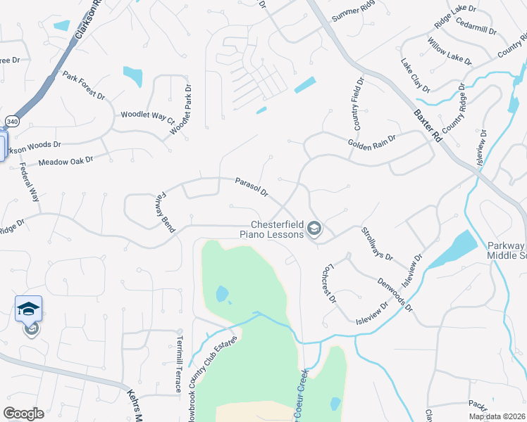 map of restaurants, bars, coffee shops, grocery stores, and more near 15505 Country Ridge Drive in Chesterfield