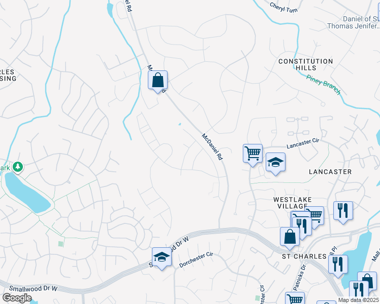 map of restaurants, bars, coffee shops, grocery stores, and more near 3126 Lady Banks Lane in Waldorf