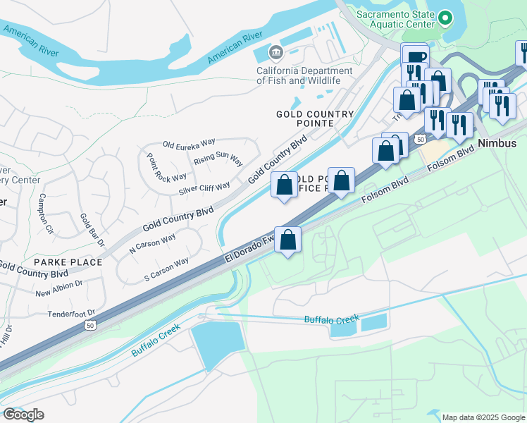 map of restaurants, bars, coffee shops, grocery stores, and more near 11931 Foundation Place in Gold River