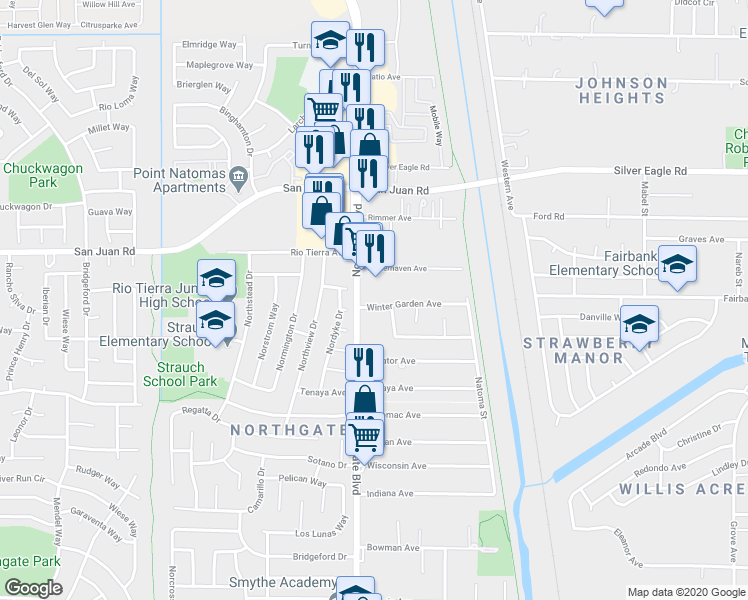 map of restaurants, bars, coffee shops, grocery stores, and more near 3284 Northgate Boulevard in Sacramento